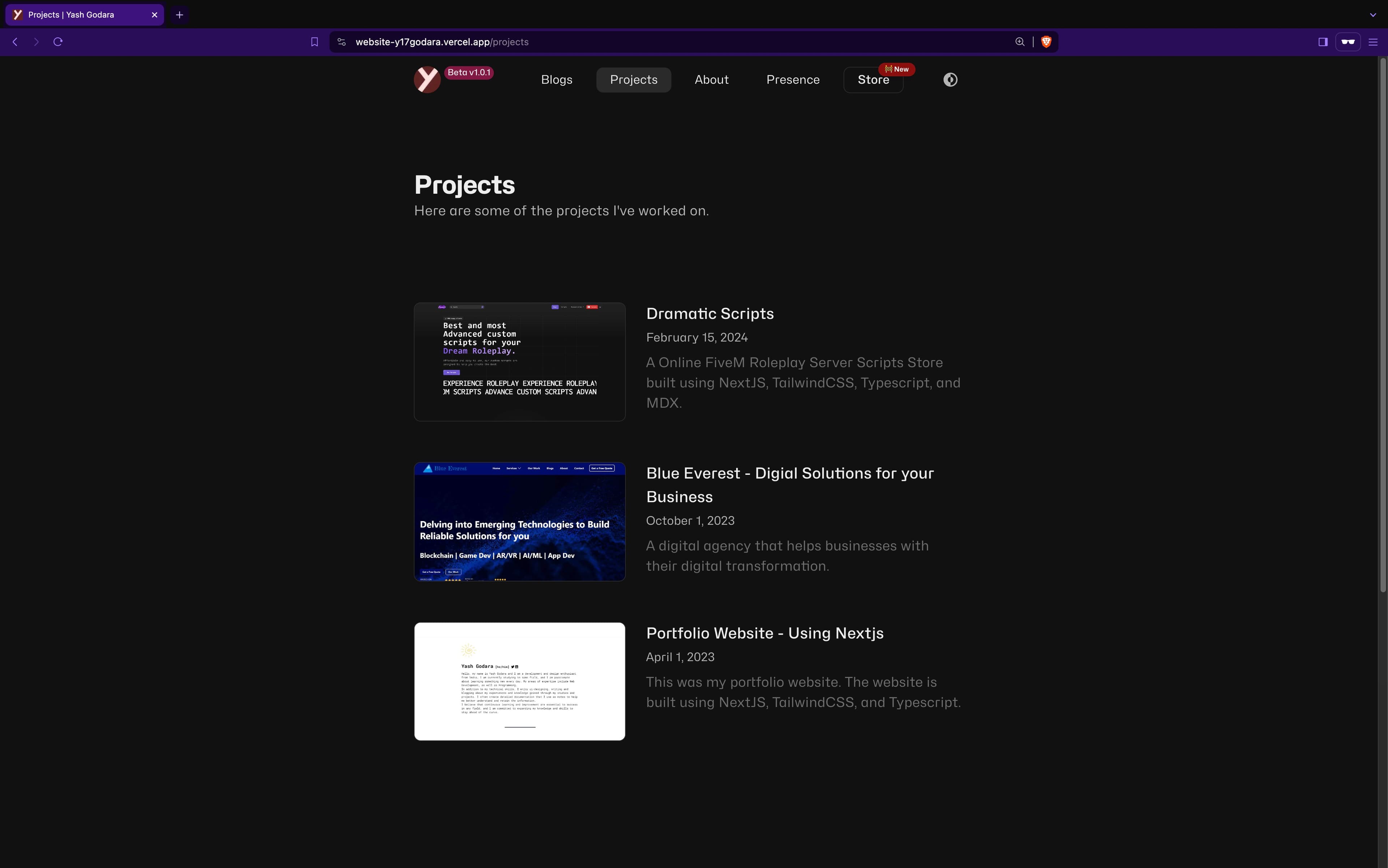 Projects Page